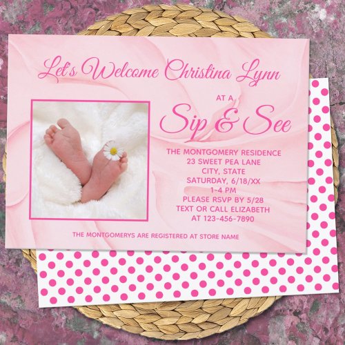 New Baby Girl Creamy Pink Sip and See Party Invitation