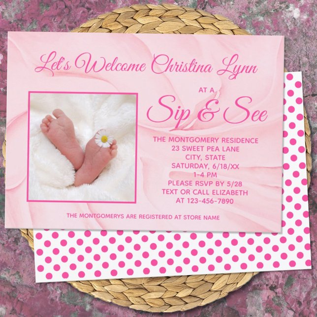 New Baby Girl Creamy Pink "Sip and See" Party Invitation (Creator Uploaded)