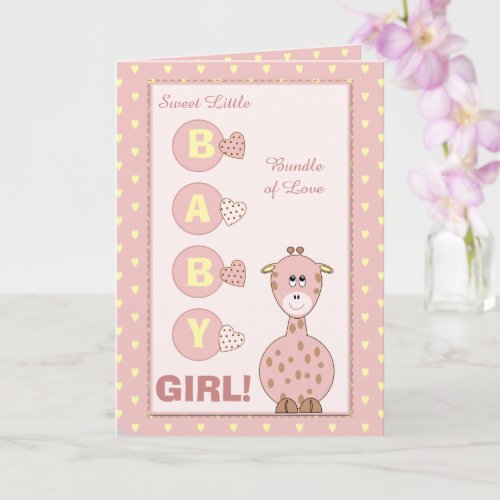 New Baby Girl cute giraffe pink Card