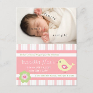 New Baby Girl Cute Pink Photo Birth Announcement