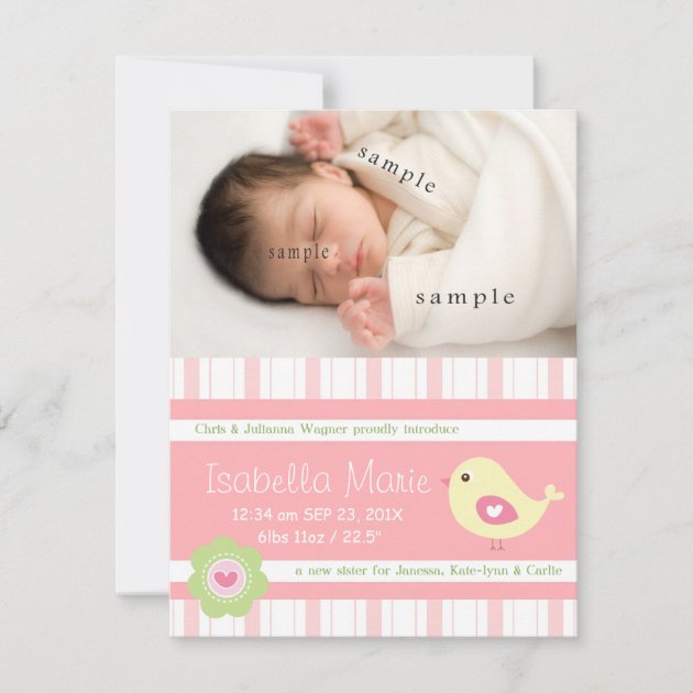 New Baby Girl Cute Pink Photo Birth Announcement