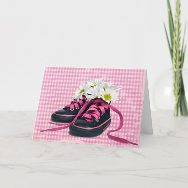 New Baby Girl Daisies in Sneakers Card (Front)