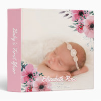 New Baby Girl First Year Photo Elegant Pink Floral 3 Ring Binder