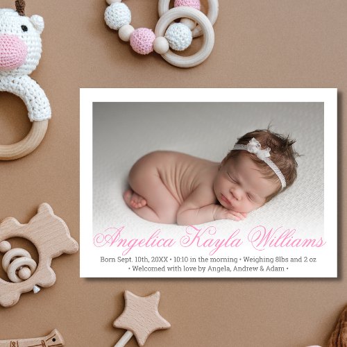 New Baby Girl Newborn Birth Stats Pink  PHOTO Announcement