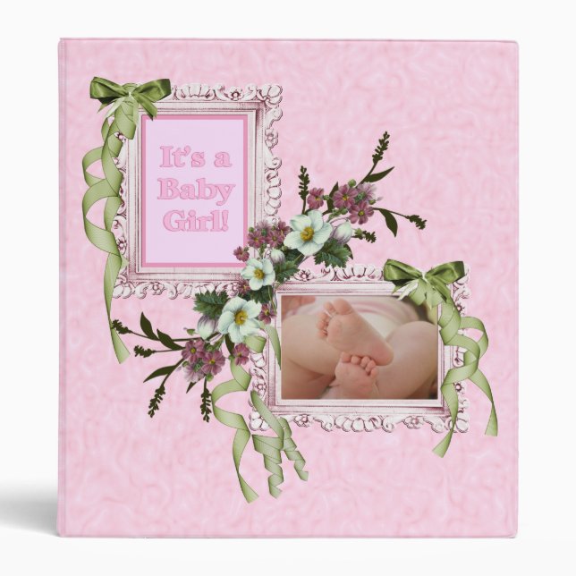 New Baby Girl Photo Album Scrapbook Cover Binder (Front)