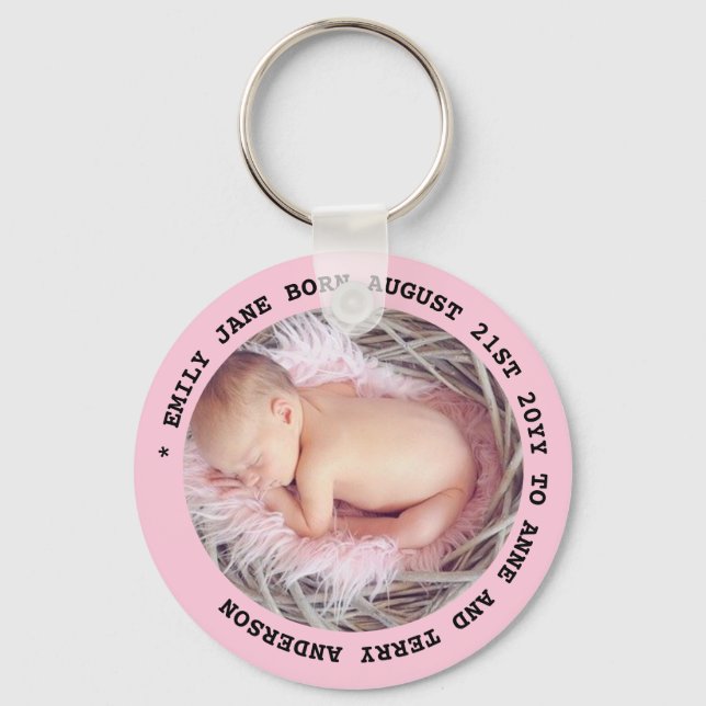 NEW BABY GIRL PHOTO FAVORS Text Gifts Under $4 Keychain (Front)