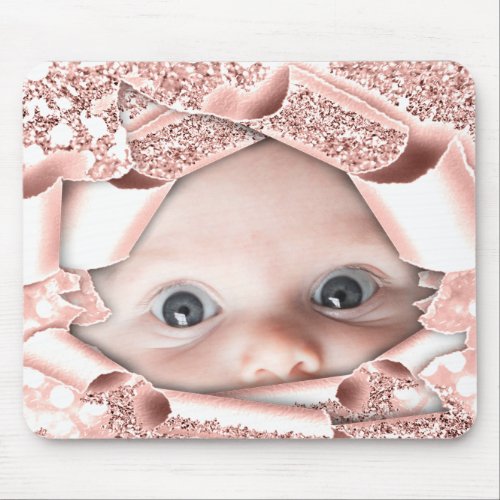 New Baby Girl Photo Mother to Be GLITTER Rose Mouse Pad