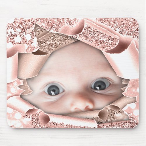 New Baby Girl Photo Mother to Be Rose GLITTER Mouse Pad