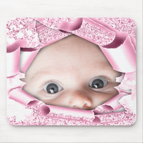 New Baby Girl  Photo Princess Glitter Sweet Pink Mouse Pad