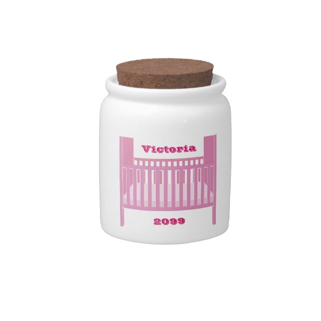 New Baby Girl Pink Crib Money Bank Personalized Candy Jar (Front)