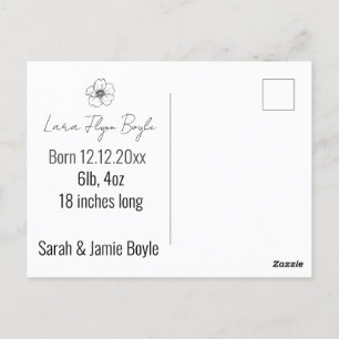 new baby girl pink, custom birth announcement postcard