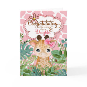 New Baby Girl Pink Giraffe Jungle Congtratulations Card
