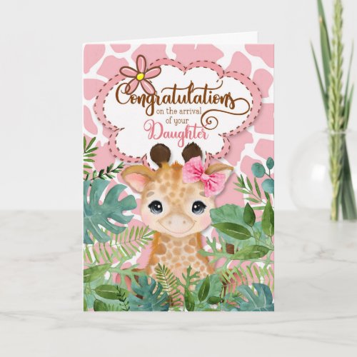 New Baby Girl Pink Giraffe Jungle Congtratulations Card