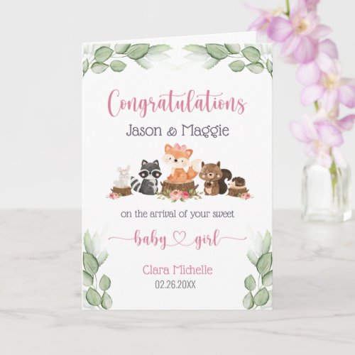 New Baby Girl Pink Personalized Congratulations Card