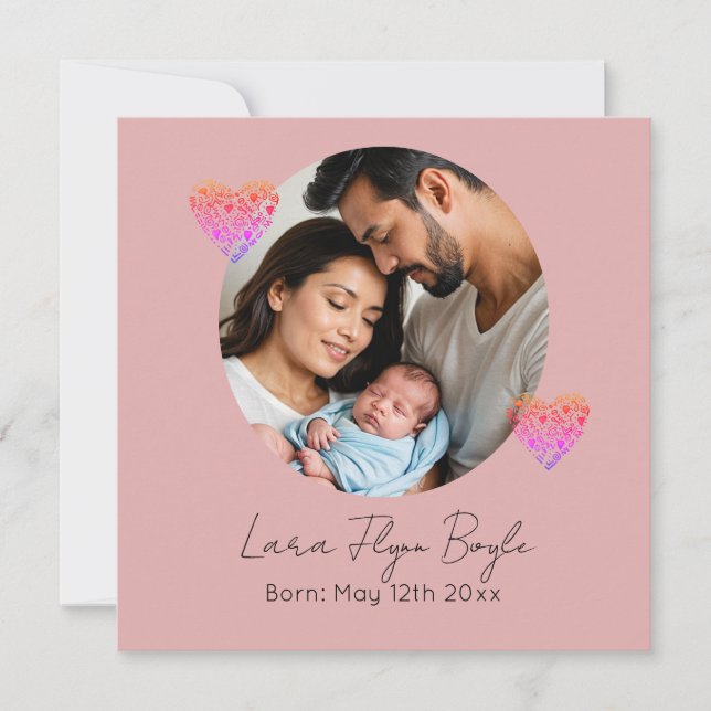 new baby girl pink, welcome custom  invitation (Front)
