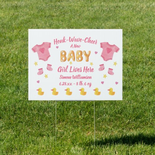 New Baby Girl Rubber Duck Honk Wave Welcome Yard Sign
