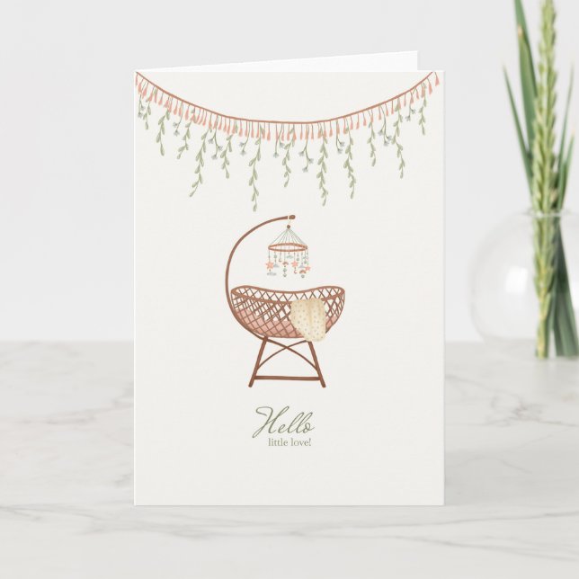New Baby Girl Sweet Boho Crib Congratulations Card (Front)