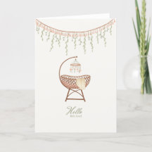 New Baby Girl Sweet Boho Crib Congratulations Card