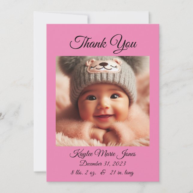 New Baby Girl Thank You Card/Announcement Invitation (Front)