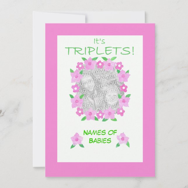 New Baby Girl Triplets Announcement Photo Card (Front)