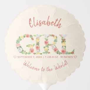 New Baby Girl Welcome Floral Typography Pink Balloon