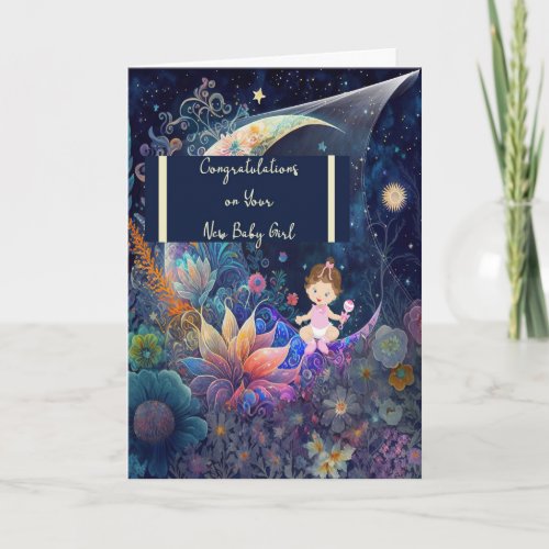 New Baby Girl with Moon  Stars Card