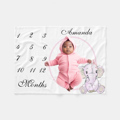 New Baby Infant Milestone Cute Pink Elephant Photo Fleece Blanket