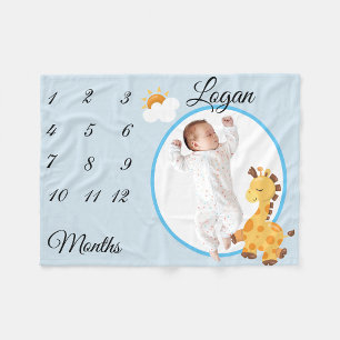 New Baby Infant Milestone Giraffe Keepsake Photo Fleece Blanket