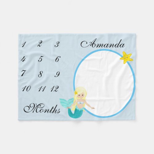 New Baby Infant Milestone Mermaid Keepsake Photo Fleece Blanket