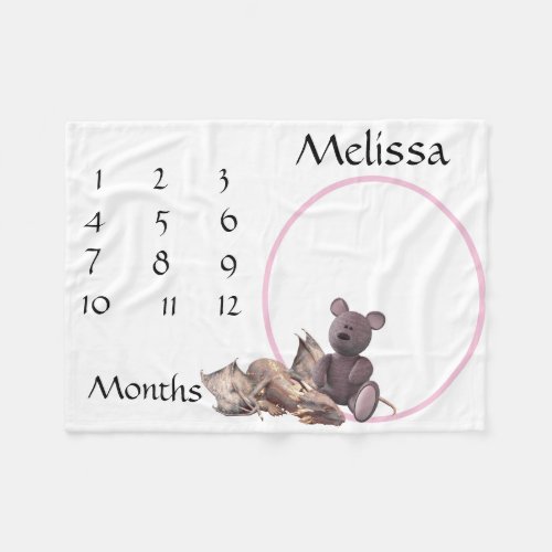 New Baby Infant Milestone Pink Dragon Teddy Bear Fleece Blanket