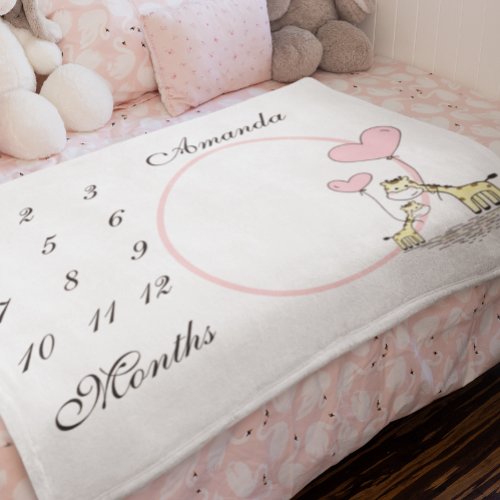 New Baby Infant Milestone Pink Giraffe Photo Fleece Blanket