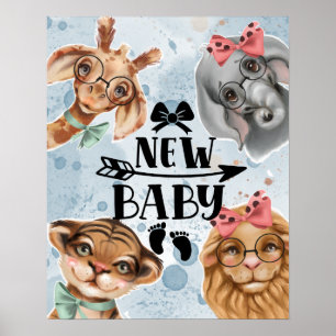 New Baby Jungle Safari wildone Nursery blue Poster