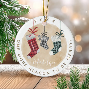 New Baby Keepsake Watercolor Family Stockings Ceramic Ornament