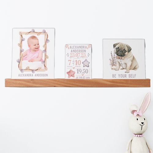 New baby keepsake with photo Pug quote Picture Ledge