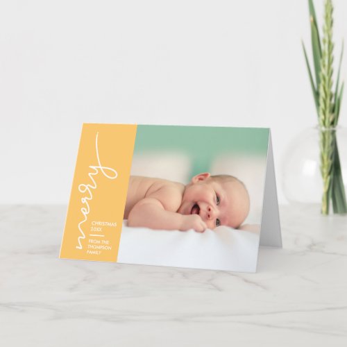 New Baby Merry Christmas Script Holiday Card