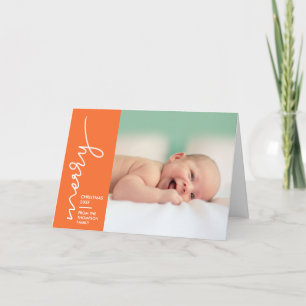 New Baby Merry Christmas Script Holiday Card