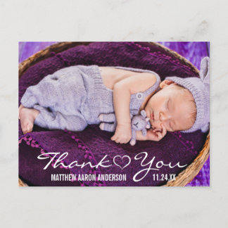 New Baby Modern Photo Thank You Heart Announcement Postcard