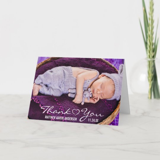 New Baby Modern Photo Thank You Heart Note Card | Zazzle.com
