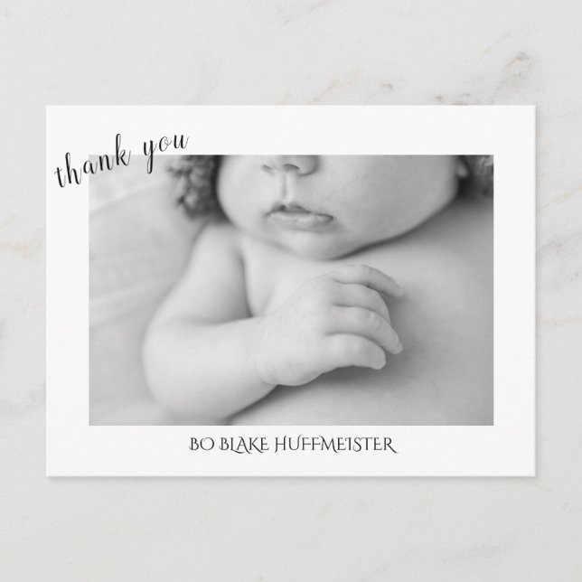 New Baby Modern Thank You B/W  Photo Postcard (Front)