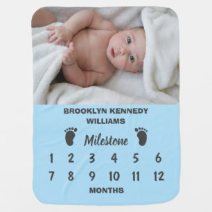 New Baby Month Milestone Newborn Name Custom Photo Blanket