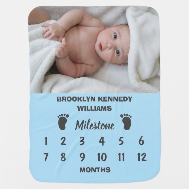 New Baby Month Milestone Newborn Name Custom Photo Blanket (Front)