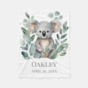 New Baby Name Birth Date Koala Bear Fleece Blanket