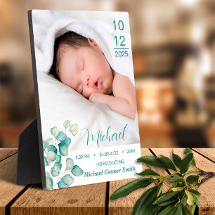 New Baby Newborn Birth Stats Photo Tabletop Plaque