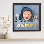 New baby newborn name stats photo gold silver foil prints<br><div class="desc">Photo poster with your baby's name,  date of birth,  weight and length in bold gold or silver foil letters.</div>