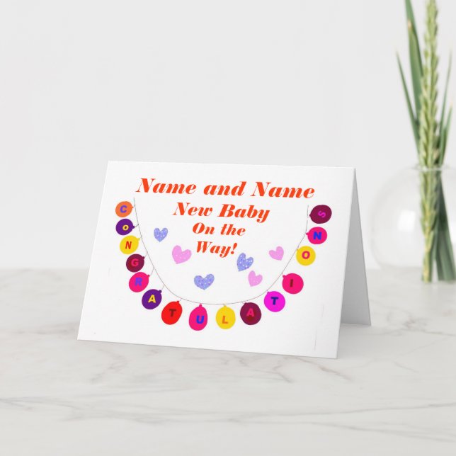 New baby on way, congratulations, Add Names front. Card (Front)