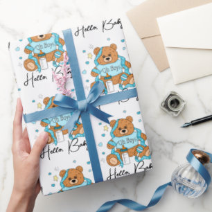 New Baby or Baby Shower Blue Teddy Bear  Wrapping Paper