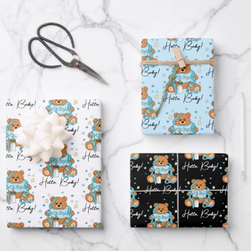 New Baby or Baby Shower Blue Teddy Bear  Wrapping Paper Sheets