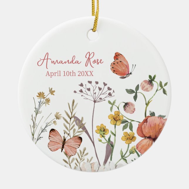 New Baby Ornament Birthday Wildflower  (Front)