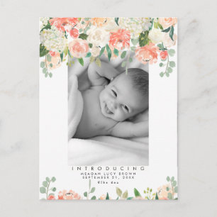 new baby peach greenery floral photo postcard