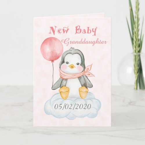 New Baby Penguin Granddaughter Personalized Card